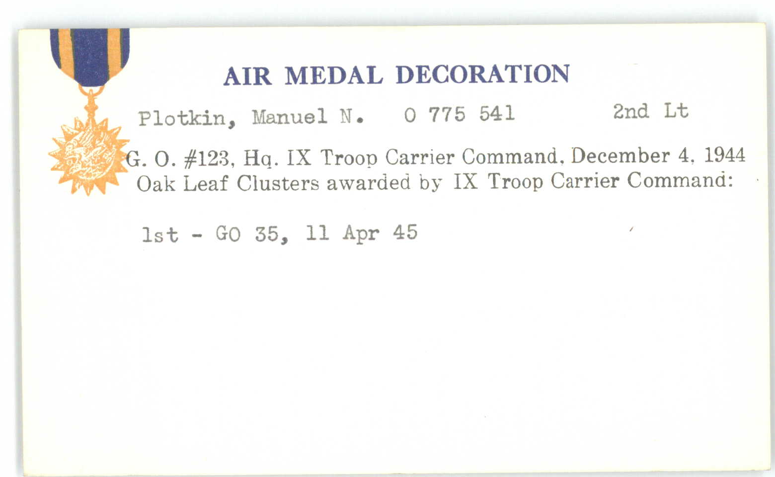 Couteau Américain nominatif et identifié Lieutenant Troop Carrier ETO