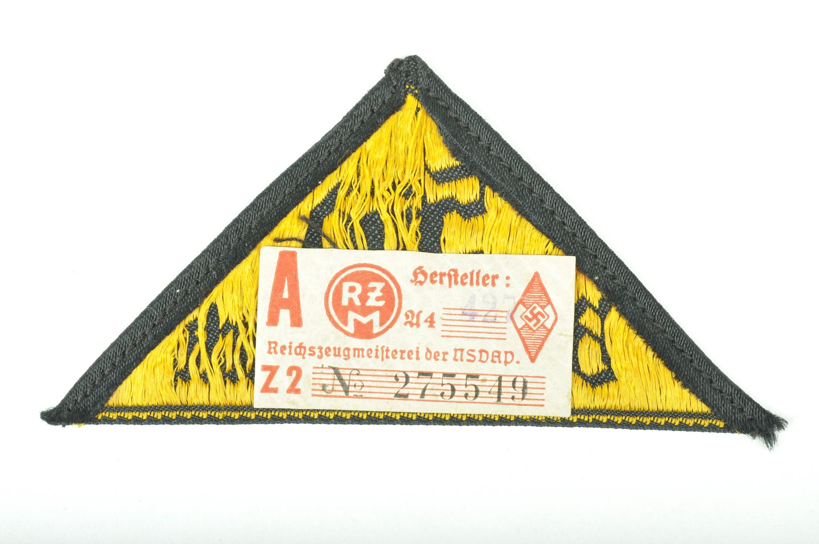 Triangle de bras HJ avec étiquette RZM /  "Süd Bayr. Ostmark"