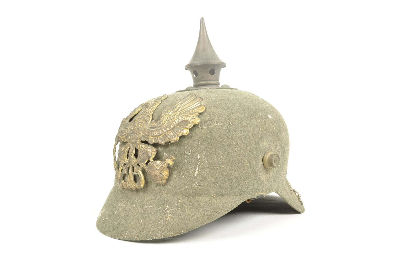 Casque à pointe Prussien " Ersatz" en feutre daté 1915 sortie de grenier / Vosges
