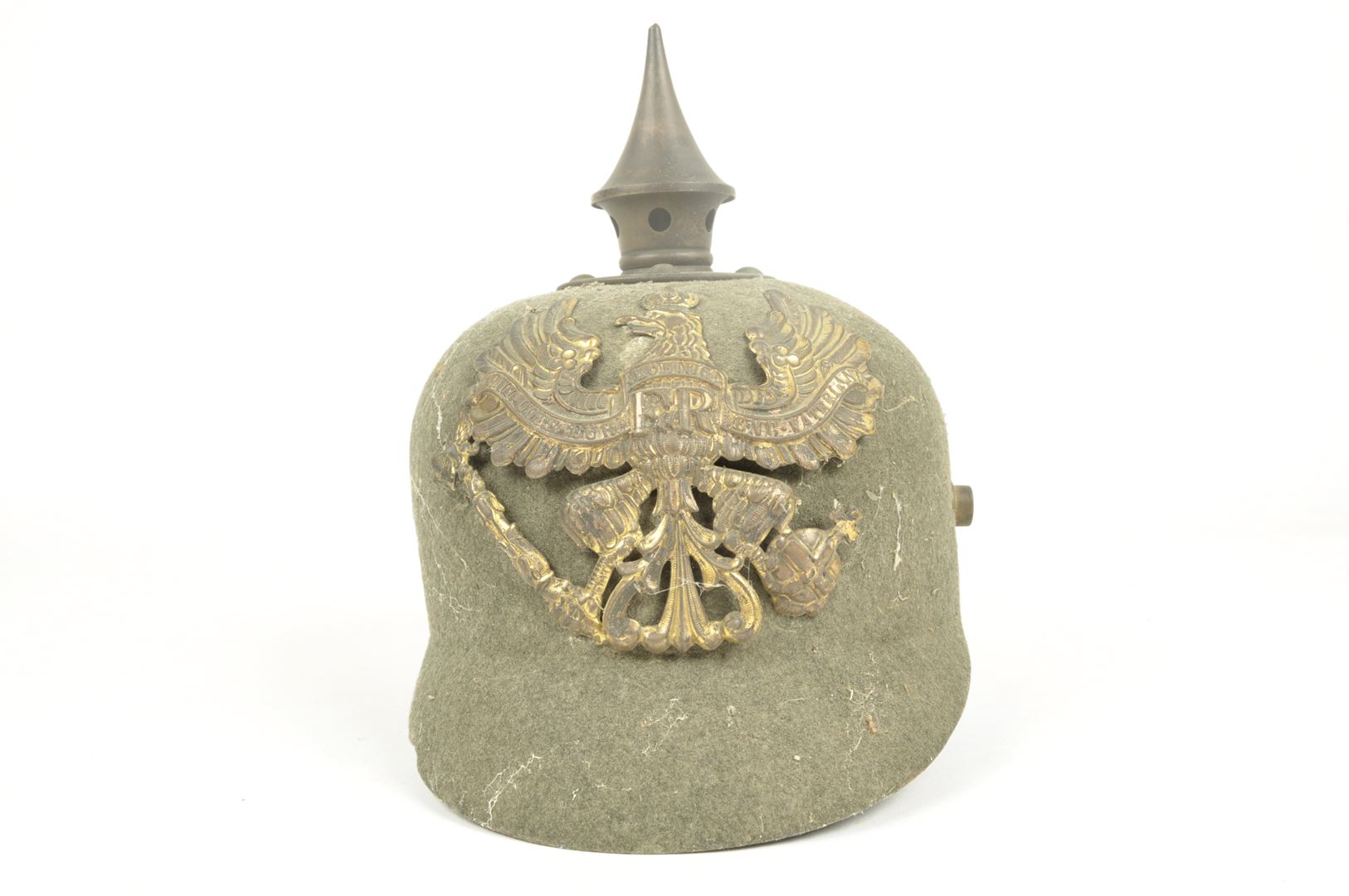 Casque à pointe Prussien " Ersatz" en feutre daté 1915 sortie de grenier / Vosges