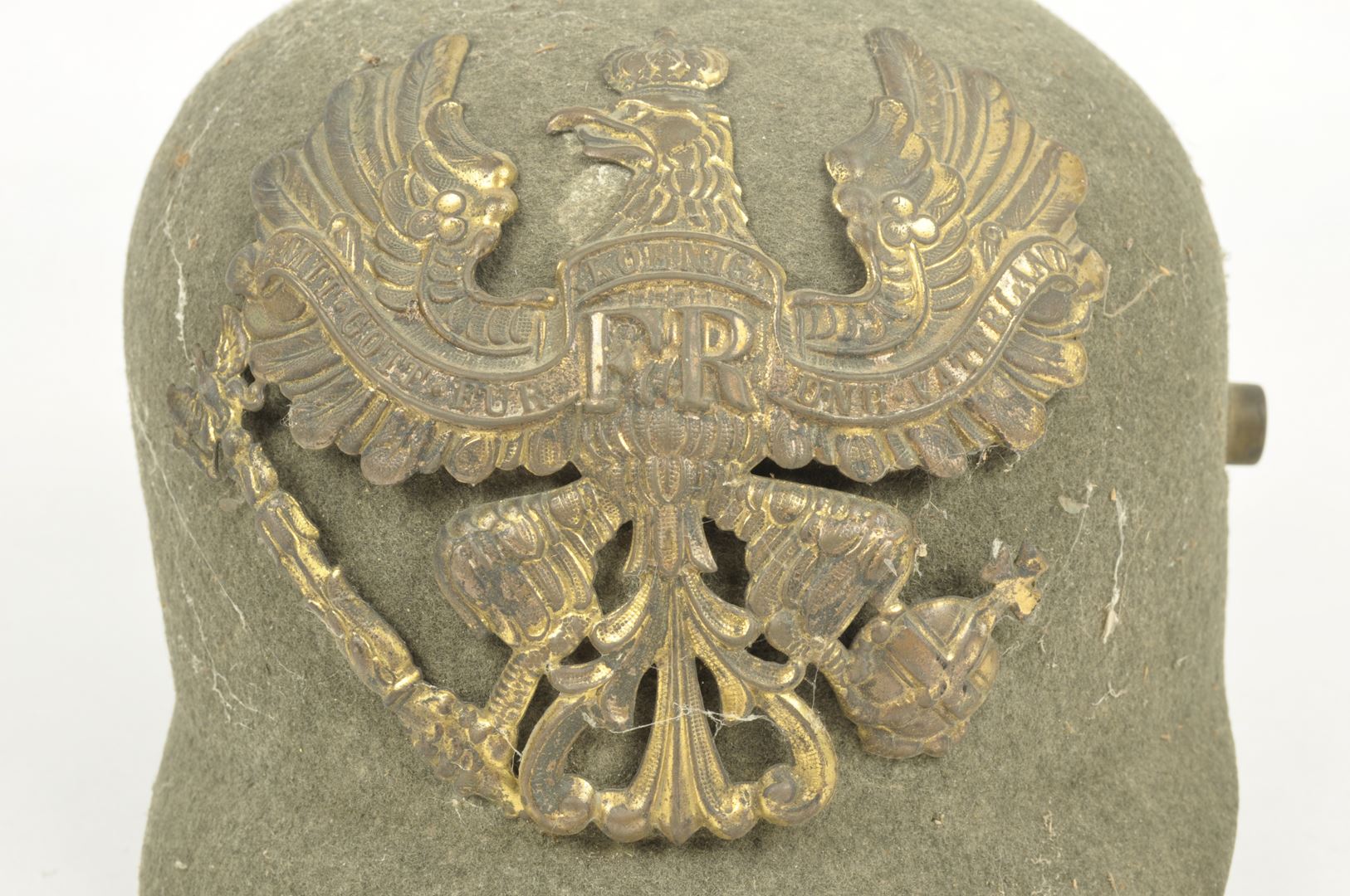 Casque à pointe Prussien " Ersatz" en feutre daté 1915 sortie de grenier / Vosges