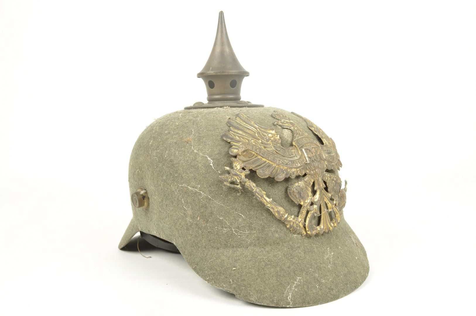 Casque à pointe Prussien " Ersatz" en feutre daté 1915 sortie de grenier / Vosges