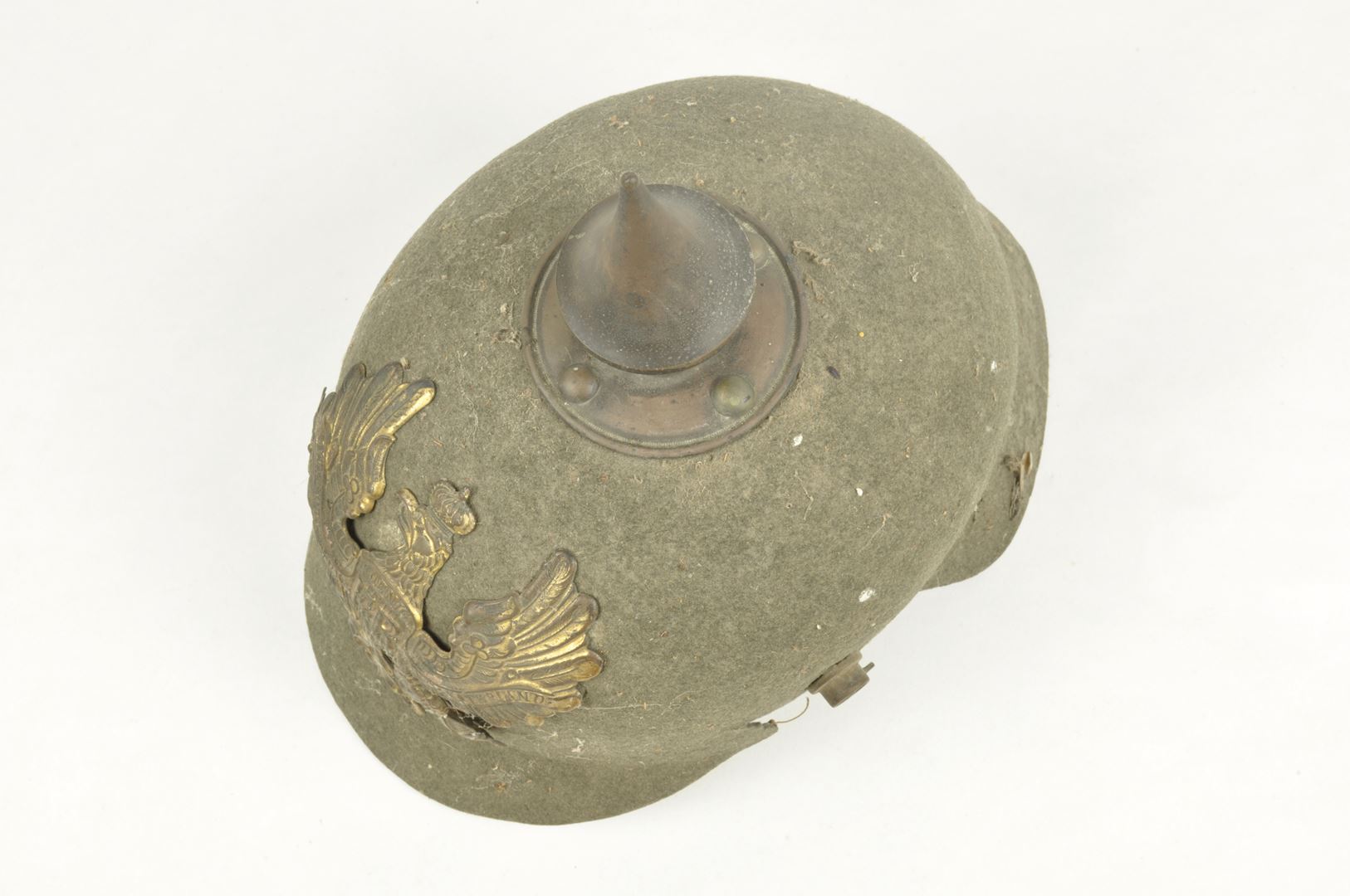 Casque à pointe Prussien " Ersatz" en feutre daté 1915 sortie de grenier / Vosges