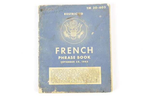 French Language Guide daté 1943 Nominatif et annoté Campagne d' Europe / Normandie