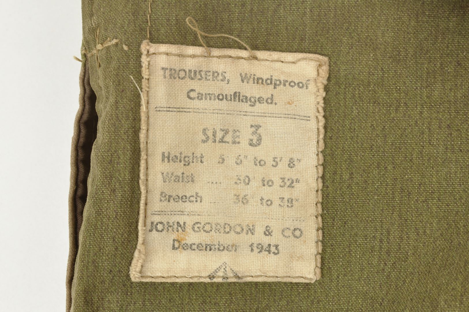 Pantalon camouflé Anglais Windproof daté 1943 modifié Extrême Orient