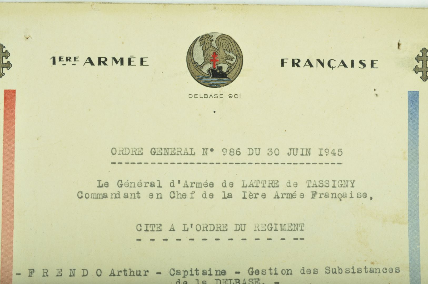 Citation 1ière Armée / Combats de Marseille 1944