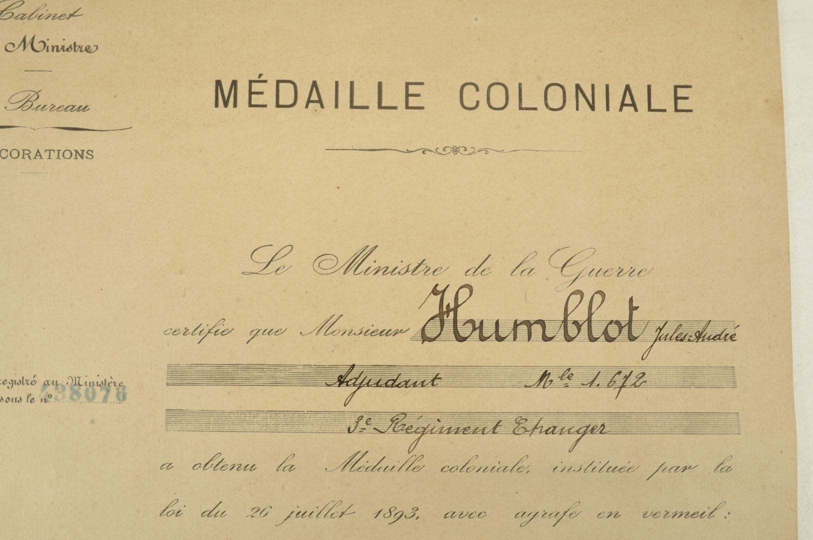 Ensemble diplômes et médailles 3 REI / Campagne du Maroc
