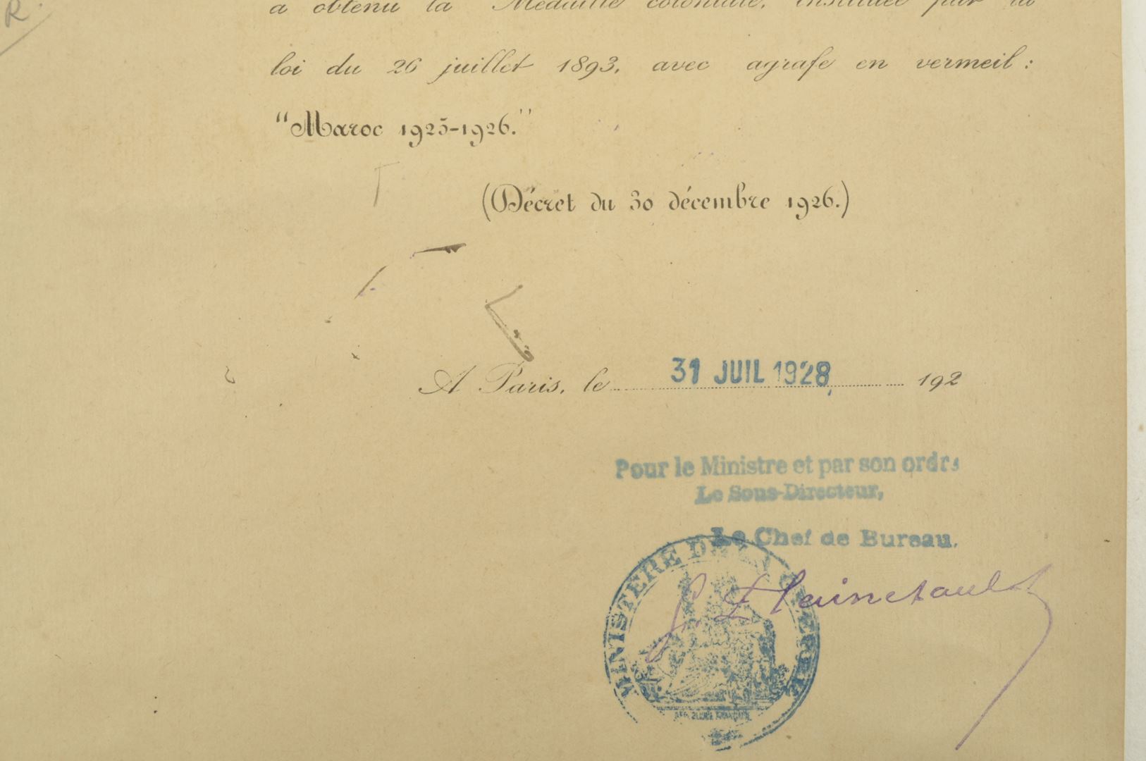 Ensemble diplômes et médailles 3 REI / Campagne du Maroc