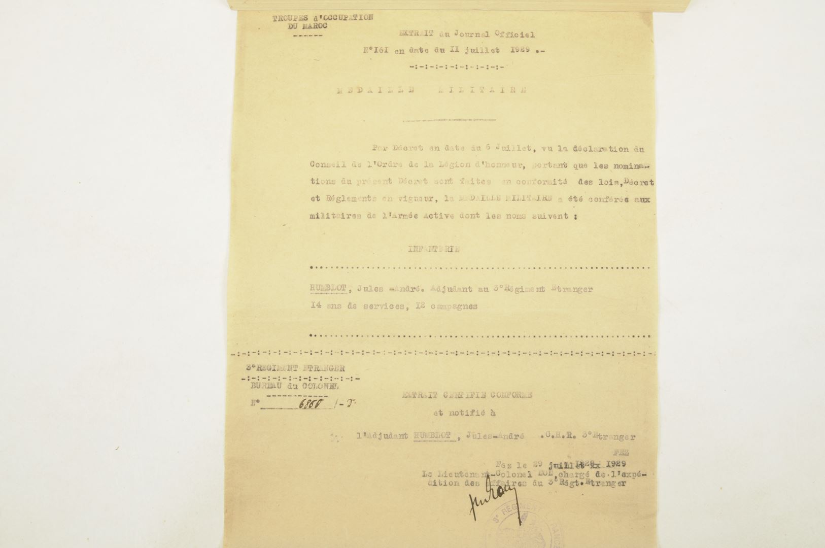 Ensemble diplômes et médailles 3 REI / Campagne du Maroc