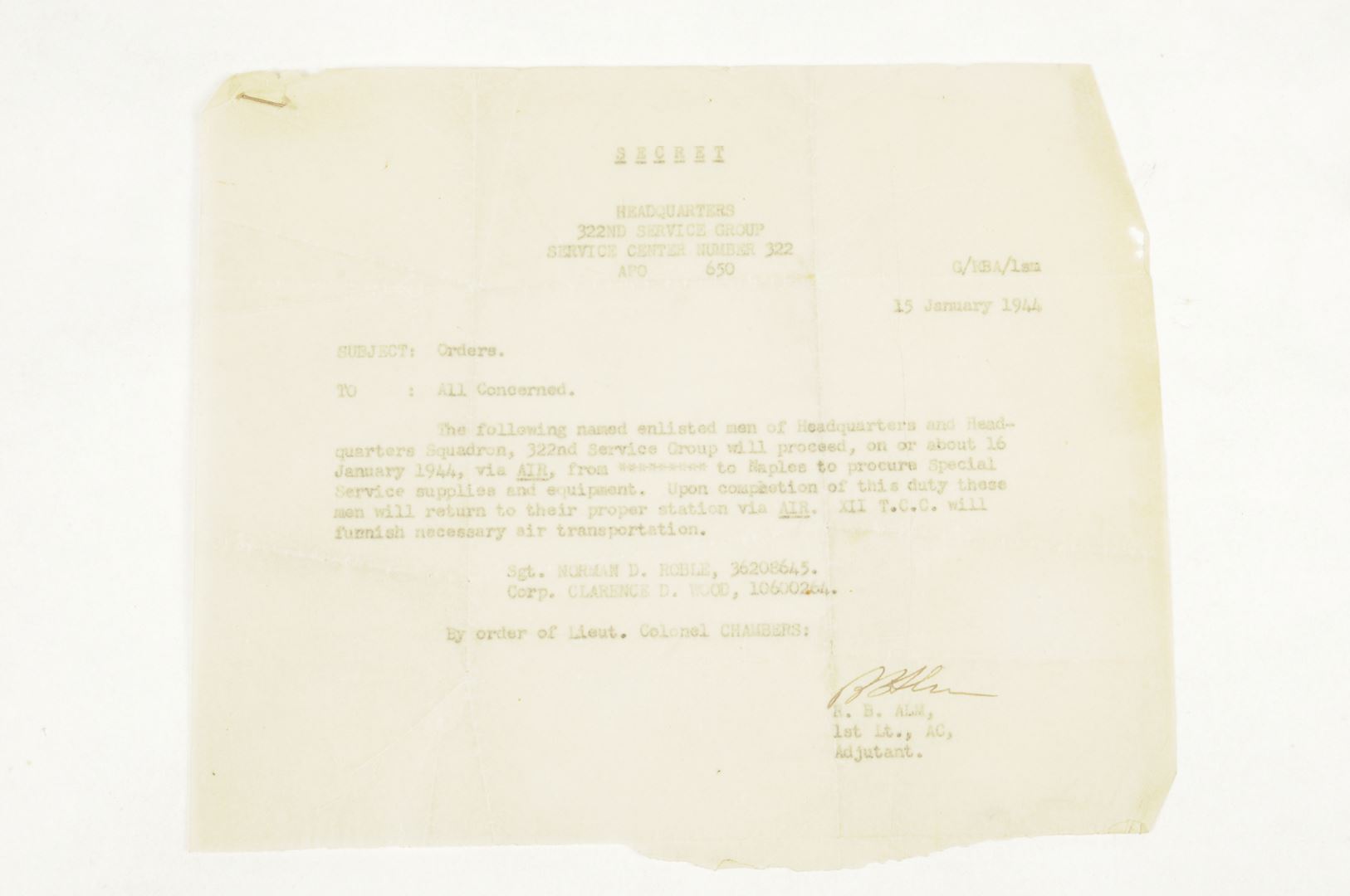 Grouping US AIR FORCE identifié / 12th Airforce 322nd SG