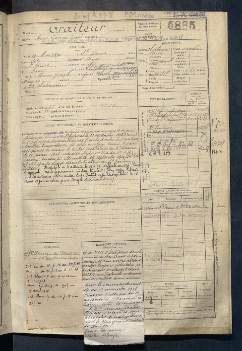 Souvenirs du soldat TRAITEUR 56ième RI / Casque et documents