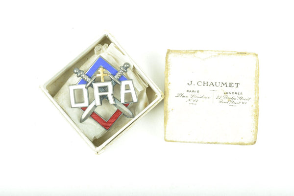 Insigne Organisation Résistance Armée matriculé + Boite "Chaumet"