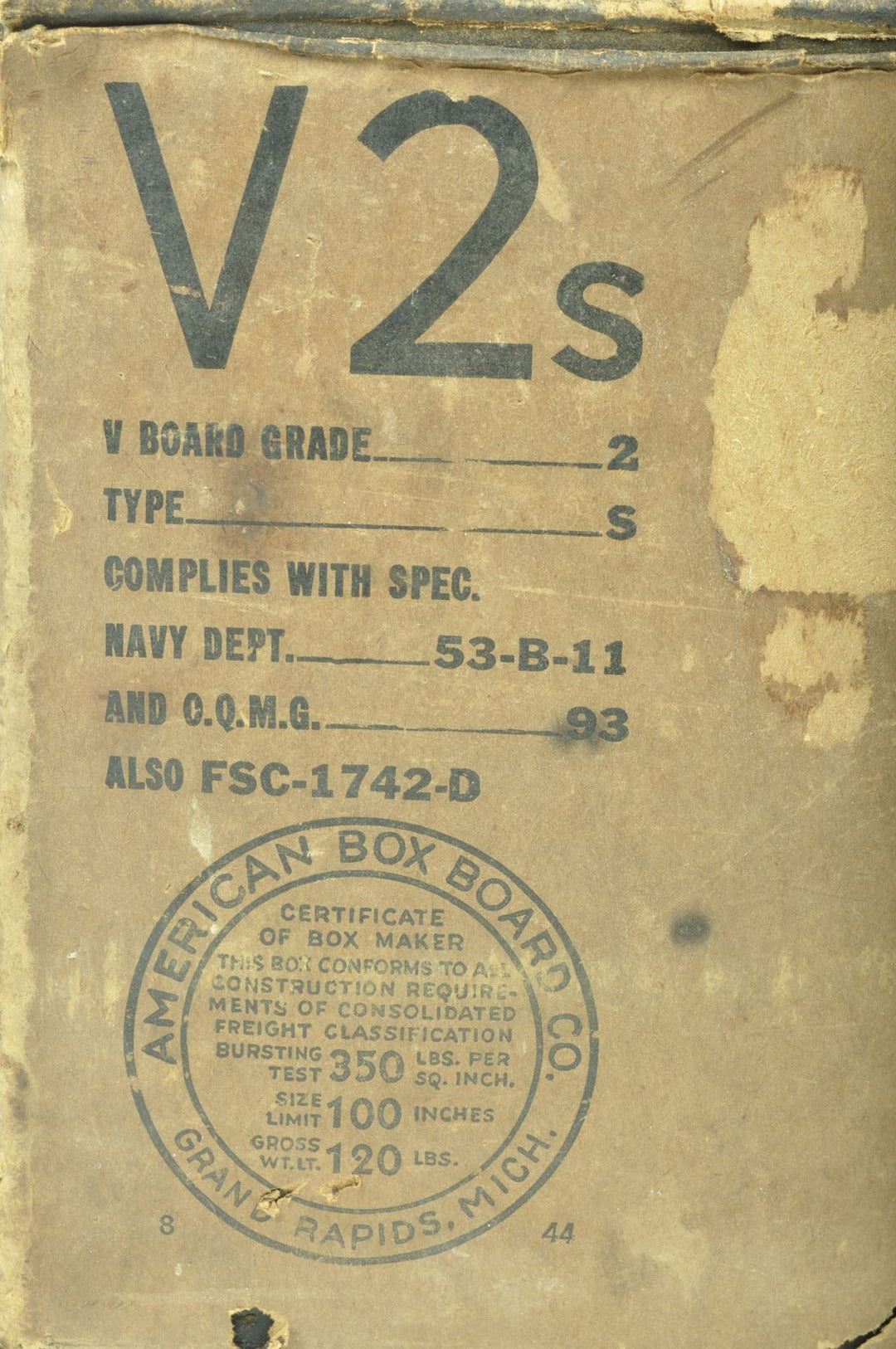 Carton de ration V2 S daté 1944